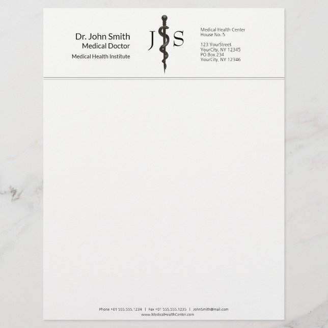 Professionele medische Asclepius Black Simple Whit Briefhoofd (Voorkant)
