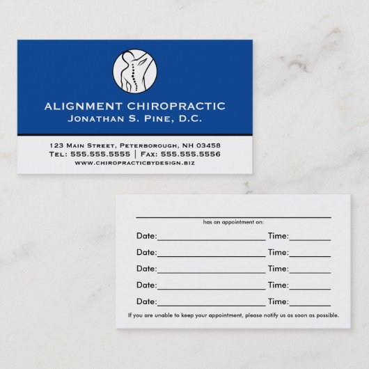 Professionele meervoudige chiropractische Benoemin Visitekaartje (Voorkant / Achterkant)