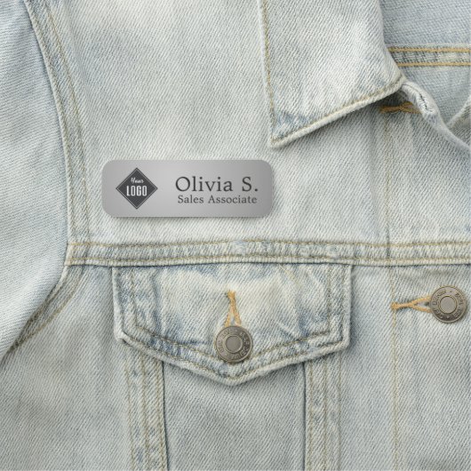 Professionele Metallic Grey Company Logo Medewerke Naamplaatje (In situ)