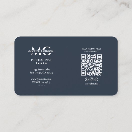 Professionele Minimal Charcoal Blue Visitekaartje (Achterkant)