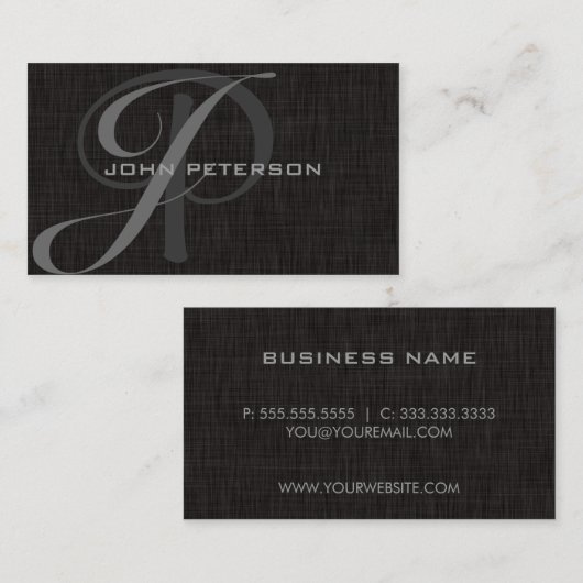 Professionele minimale BLACK-linnen - MONOGRAM Visitekaartje (Voorkant / Achterkant)