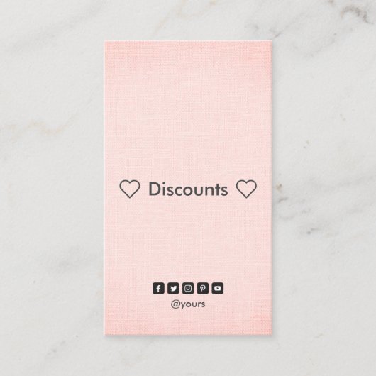 Professionele minimale Blush Linen Discount Vertic Visitekaartje (Voorkant)