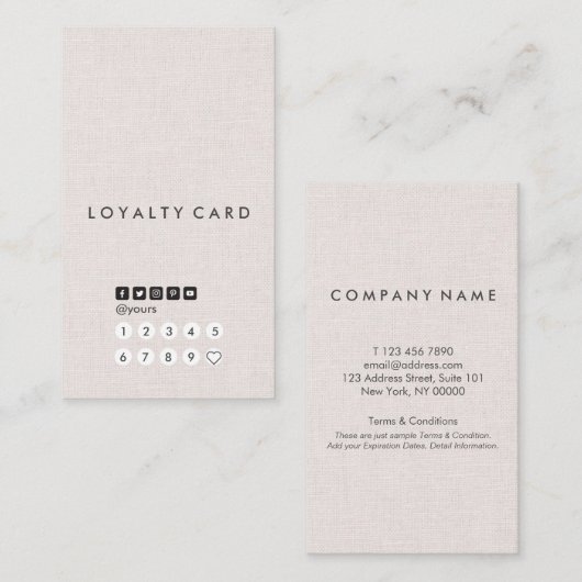 Professionele minimale Linen Vertical Loyalty-kaar Visitekaartje (Voorkant / Achterkant)