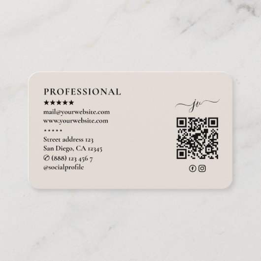 Professionele Minimale Marketing Monogram Zand Visitekaartje (Achterkant)