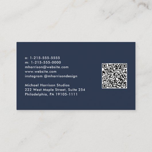 Professionele Minimale Moderne QR Code Blauw Visitekaartje (Achterkant)