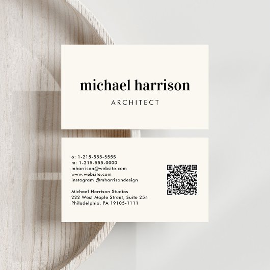 Professionele Minimale Moderne QR Code Cream Visitekaartje