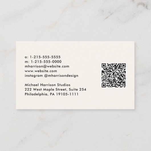 Professionele Minimale Moderne QR Code Cream Visitekaartje (Achterkant)