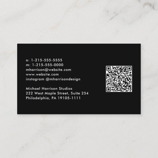 Professionele Minimale Moderne QR Code Zwart Visitekaartje (Achterkant)