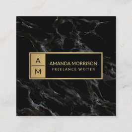 Professionele Minimale Monogram Goud/Zwart Marmer Vierkante Visitekaartje