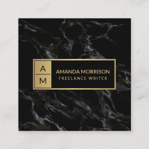 Professionele Minimale Monogram Goud/Zwart Marmer Vierkante Visitekaartje
