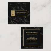 Professionele Minimale Monogram Goud/Zwart Marmer Vierkante Visitekaartje (Voorkant / Achterkant)