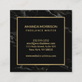 Professionele Minimale Monogram Goud/Zwart Marmer Vierkante Visitekaartje (Achterkant)