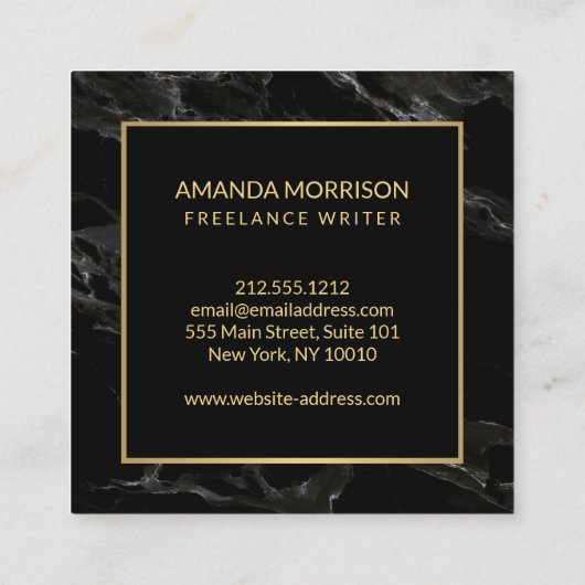 Professionele Minimale Monogram Goud/Zwart Marmer Vierkante Visitekaartje (Achterkant)
