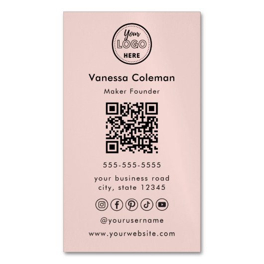 Professionele Minimale QR Code Roze Visitekaartje Magnetisch Visitekaartje (Voorkant Verticaal)