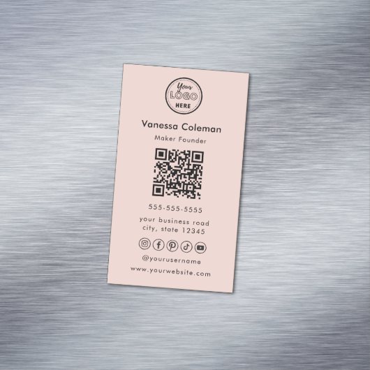 Professionele Minimale QR Code Roze Visitekaartje Magnetisch Visitekaartje (Voorbeeld)
