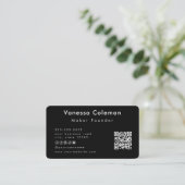 Professionele Minimale QR Code Zwart Visitekaartje (Staand voorkant)