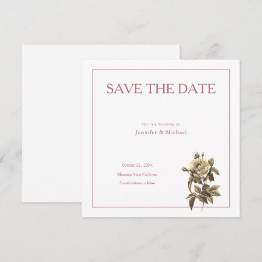 Professionele Minimale Roze Gouden Sepia Kleur Blo Save The Date (Voorkant / Achterkant)