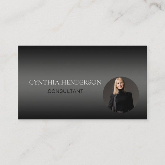 Professionele minimale zwarte gradiëntfoto visitekaartje (Voorkant)