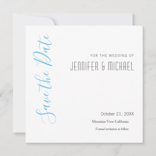 Professionele minimalistisch modern hemelblauw save the date (Voorkant)