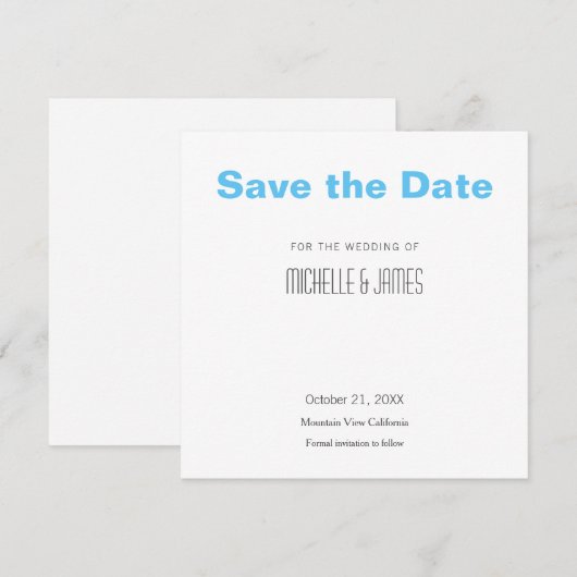 Professionele minimalistisch modern hemelblauw save the date (Voorkant / Achterkant)