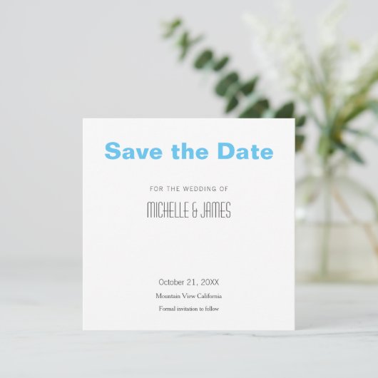 Professionele minimalistisch modern hemelblauw save the date (Staand voorkant)
