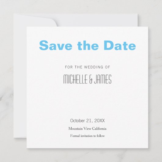 Professionele minimalistisch modern hemelblauw save the date (Voorkant)