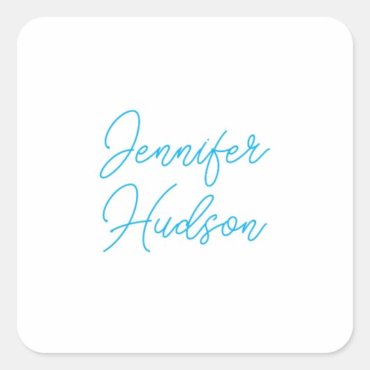 Professionele minimalistische azuurblauwe kalligra vierkante sticker (Voorkant)