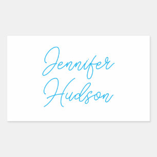 Professionele minimalistische azuurblauwe naam rechthoekige sticker
