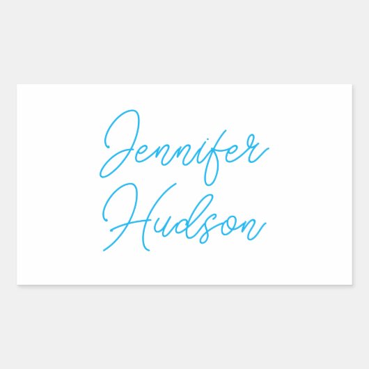 Professionele minimalistische azuurblauwe naam rechthoekige sticker (Voorkant)