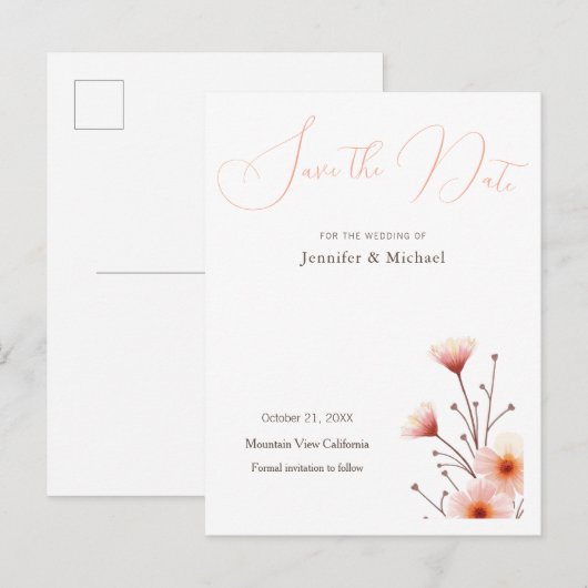 Professionele minimalistische bloemen aankondigingskaart (Voorkant / Achterkant)