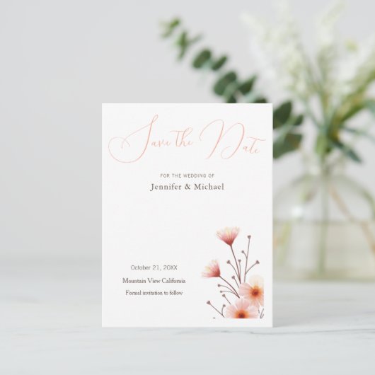 Professionele minimalistische bloemen aankondigingskaart (Staand voorkant)