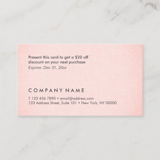 Professionele minimalistische Blush Linen-korting Visitekaartje (Achterkant)