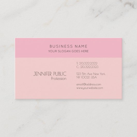 Professionele minimalistische elegante roze Sjablo Visitekaartje (Voorkant)