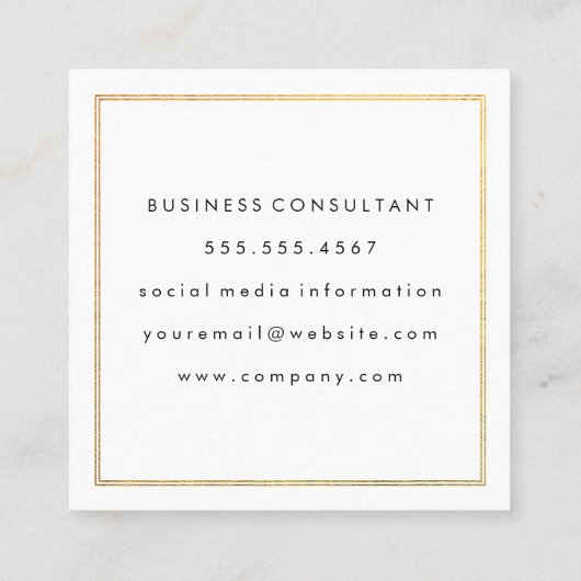 Professionele minimalistische goudgrens grijs vierkante visitekaartje (Achterkant)