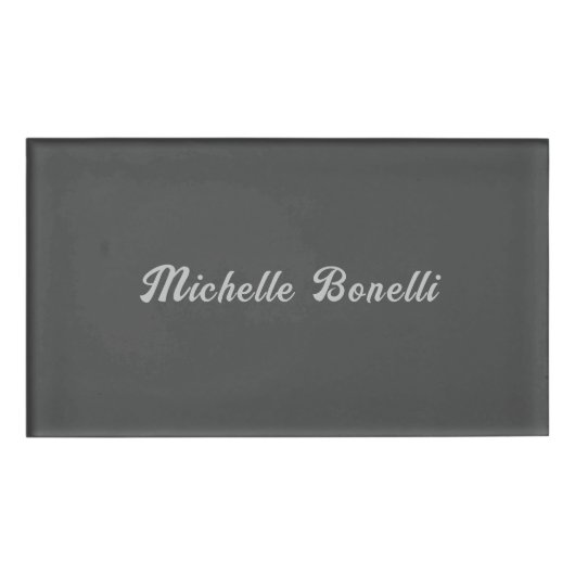 Professionele minimalistische grijze moderne kalli naambadge (Voorkant)