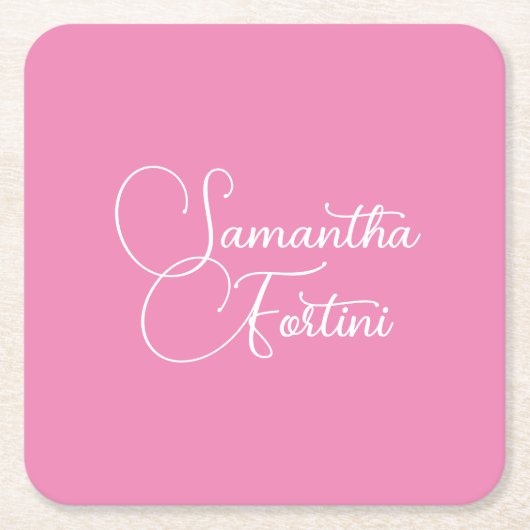Professionele minimalistische handschrift naam roz kartonnen onderzetters (Voorkant)