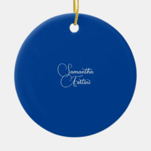 Professionele minimalistische handschriftnaam blau keramisch ornament