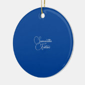 Professionele minimalistische handschriftnaam blau keramisch ornament (Links)