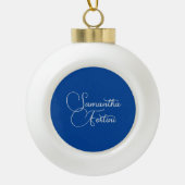 Professionele minimalistische handschriftnaam blau keramische bal ornament (Voorkant)