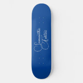 Professionele minimalistische handschriftnaam blau persoonlijk skateboard (Voorkant)