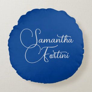 Professionele minimalistische handschriftnaam blau rond kussen