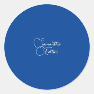 Professionele minimalistische handschriftnaam blau ronde sticker