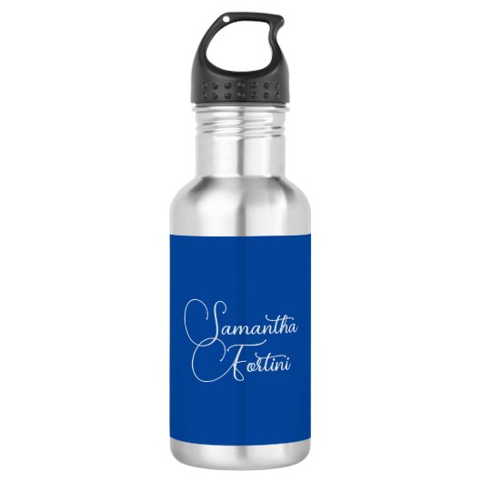 Professionele minimalistische handschriftnaam blau waterfles (Voorkant)