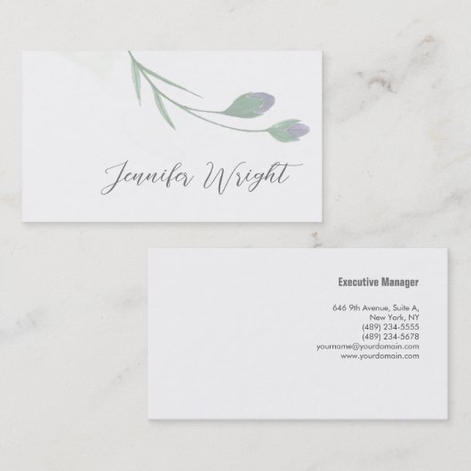 Professionele minimalistische kalligrafie floraal visitekaartje (Voorkant / Achterkant)