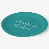 Professionele minimalistische kalligrafie groen bl papieren bordje (Gekanteld)