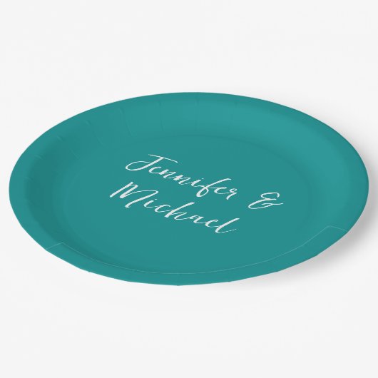 Professionele minimalistische kalligrafie groen bl papieren bordje (Gekanteld)