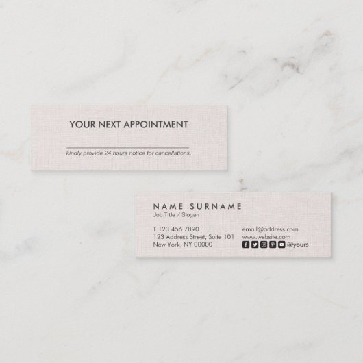 Professionele minimalistische Linen Mini-benoeming Mini Visitekaartje (Voorkant / Achterkant)