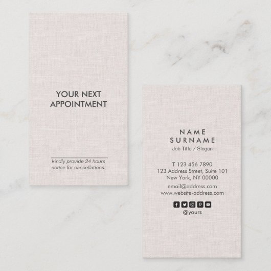 Professionele minimalistische Linen verticale Beno Visitekaartje (Voorkant / Achterkant)