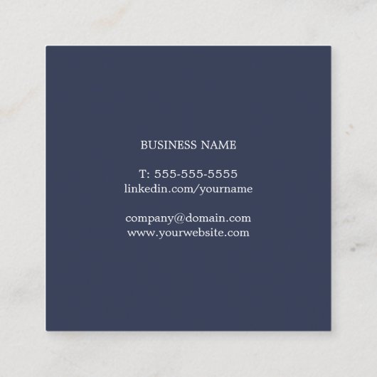 Professionele minimalistische marine blauw wit con vierkante visitekaartje (Achterkant)