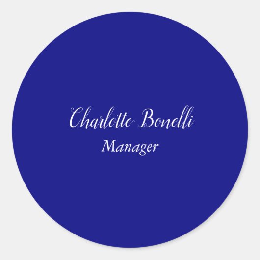 Professionele minimalistische marineblauw ronde sticker (Voorkant)